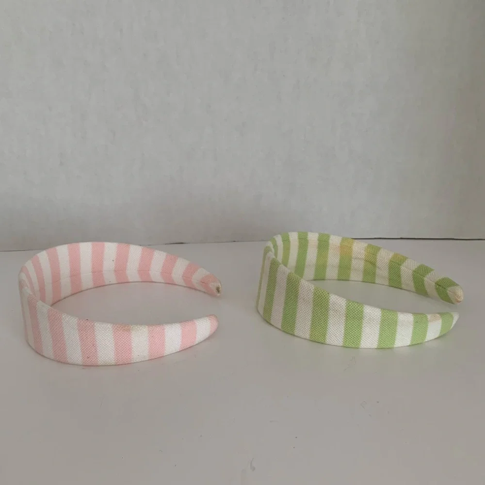 Lacoste Kids Striped Wide Headbands Lot  Pink Green White Embroidered Logo Girls